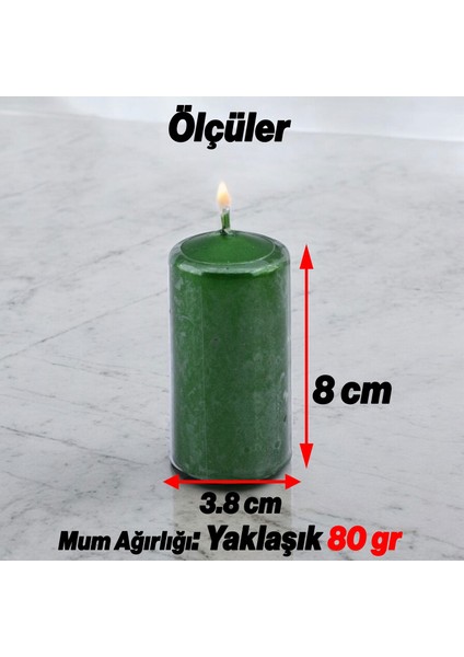 Baton Mum Metalik Kaplama Yeşil Silindir Dekoratif Mumu Kandil Mumlar Şamdan Kokusuz 8 cm modelleri