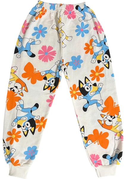 Kız Çocuk Pamuklu Şardonlu Beyaz Bluey Desenli Uzun Kollu Pijama Takımı modelleri