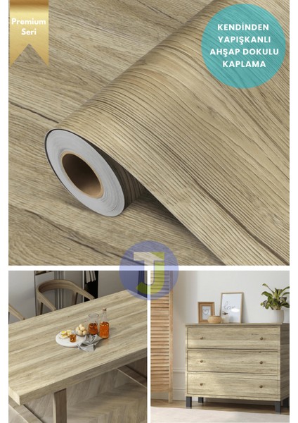 Kendinden Yapışkanlı Doğal Ahşap Dokulu Duvar Dolap Masa Mutfak Tezgah Kaplama 60 cm x 500 cm