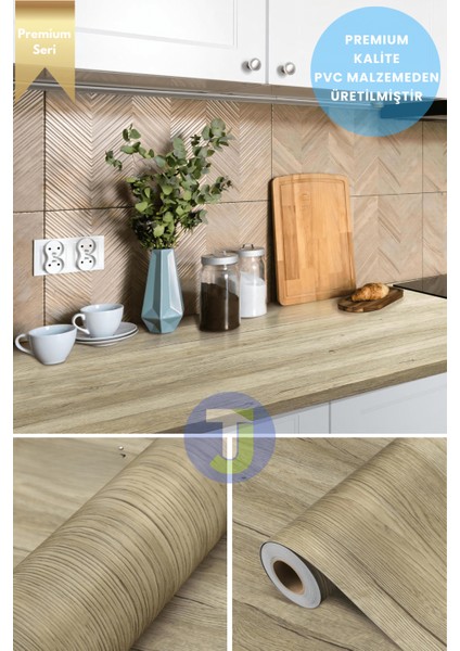 Kendinden Yapışkanlı Doğal Ahşap Dokulu Duvar Dolap Masa Mutfak Tezgah Kaplama 60 cm x 500 cm