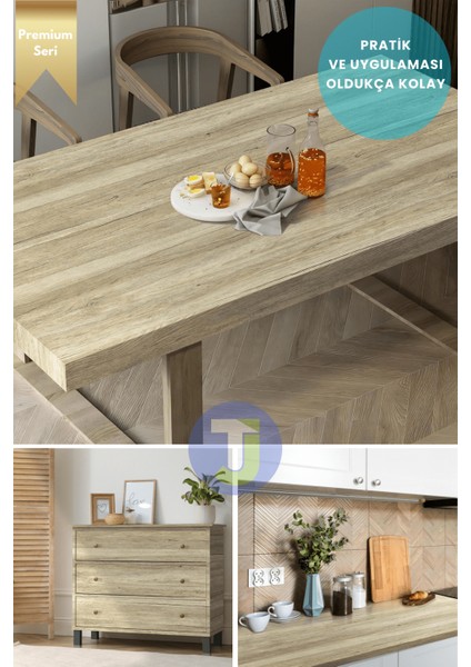 Kendinden Yapışkanlı Doğal Ahşap Dokulu Duvar Dolap Masa Mutfak Tezgah Kaplama 60 cm x 500 cm
