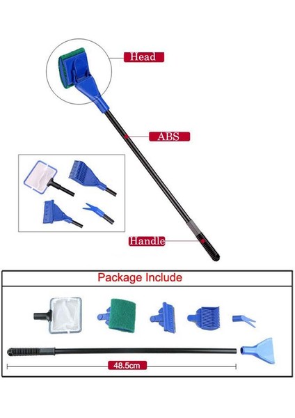 5'i 1 Arada 45CM Stili Akvaryum Temizleme Araçları - Ağ Balık Kepçesi Kum Tırmığı Yosun Temizleyici Sünger Çatal Fırça Cam Temizleme Aracı (Yurt Dışından)