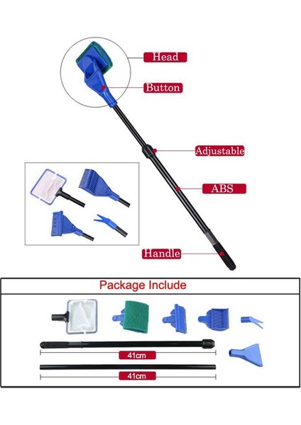 5'i 1 Arada 80 cm Stili Uzatın Akvaryum Temizleme Araçları - Ağ Balık Kepçesi Kum Tırmığı Yosun Temizleyici Sünger Çatal Fırça Cam Temizleme Aracı (Yurt Dışından)