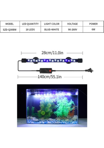 Abd Q30BW Stili Akvaryum Işıklı LED Su Geçirmez Balık Tankı Klip Lamba Sualtı Dekorasyon Aydınlatma Bitki Lambası Akvaryumlar Dekor (Yurt Dışından)