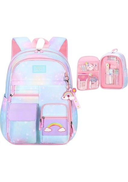 Ilkokul Için Kawaii Kız Sırt Çantası Bölmeli Çocuk Kitap Çantası Kızlar Için Sevimli Öğrenci Sırt Çantası (Yurt Dışından)