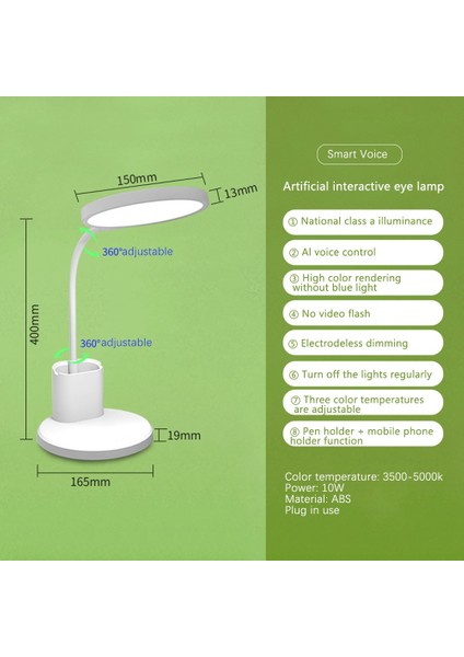 Çalışma Için LED Masa Lambası Aı Ses Kontrolü Katlanır Lamba 360 Derece Esnek Hortum Göz Bakım Masa Lambası Yatak Odası Yurt Için (Yurt Dışından)