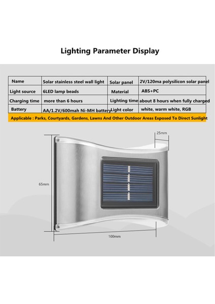 6 LED Güneş Duvar Lambası Açık Bahçe Işıkları Dış Duvar Aplik Teras Balkon Çit Sokak Dekoratif (Sıcak Beyaz) (Yurt Dışından)