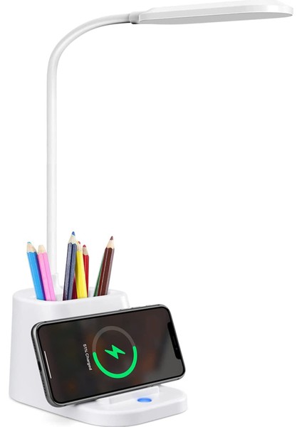 LED Masa Lambası, 10 W Kablosuz Şarj, 3 Renk LED Dokunmatik Masa Lambası Göz Koruması Için Kalem Varil Işık, Okuma Masası Lambası (Yurt Dışından)