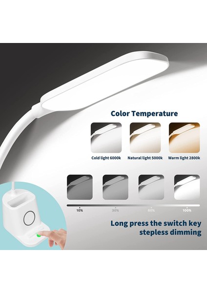 LED Masa Lambası, 10 W Kablosuz Şarj, 3 Renk LED Dokunmatik Masa Lambası Göz Koruması Için Kalem Varil Işık, Okuma Masası Lambası (Yurt Dışından)