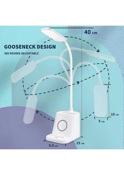 LED Masa Lambası, 10 W Kablosuz Şarj, 3 Renk LED Dokunmatik Masa Lambası Göz Koruması Için Kalem Varil Işık, Okuma Masası Lambası (Yurt Dışından)
