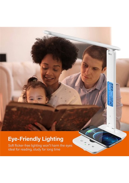 Kablosuz Şarj Cihazı, USB Şarj Portu, Saat, Alarm, Tarih, Ev Ofisi Için Masa Lambaları ile LED Masa Lambası - Abd Fişi (Yurt Dışından) fırsatları