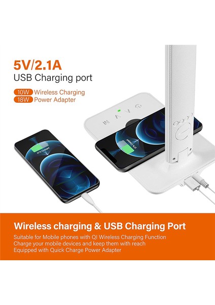 Kablosuz Şarj Cihazı, USB Şarj Portu, Saat, Alarm, Tarih, Ev Ofisi Için Masa Lambaları ile LED Masa Lambası - Abd Fişi (Yurt Dışından) indirimleri
