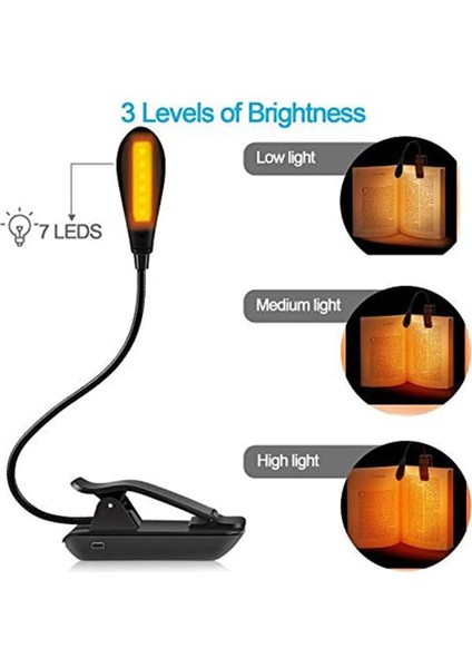 Şarj Edilebilir Amber Kitap Işığı - 7 LED ve 3 Parlaklık, Mavi Işık Engelleme LED Işık ile Yatakta Kitap Okuma Lambaları (Yurt Dışından) fiyatları