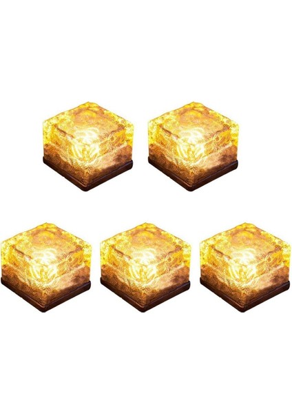 Adet Güneş Enerjili Cam Tuğla Işık Buz Küpleri Işıkları LED Peyzaj Işığı Noel Açık Hava Yolu Bahçe (Sıcak Beyaz) (Yurt Dışından)