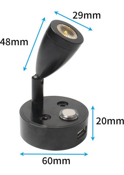 Dönen Okuma Işığı Sıcak Beyaz Araba Dönen Duvar Işığı Dokunmatik Karartma Rv Işığı Şarj Portu Tekne Yat Rv (Siyah) (Yurt Dışından)