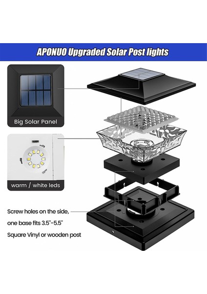 Güneş Enerjili Direk Başlığı Işıkları Açık Güverte Çit Direk Işığı 5.5x5.5 3.5x3.5 Ahşap Vinil Direkler Patio Bahçe Dekoru 2 Paket (Yurt Dışından)