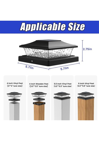 Güneş Enerjili Direk Başlığı Işıkları Açık Güverte Çit Direk Işığı 5.5x5.5 3.5x3.5 Ahşap Vinil Direkler Patio Bahçe Dekoru 2 Paket (Yurt Dışından)