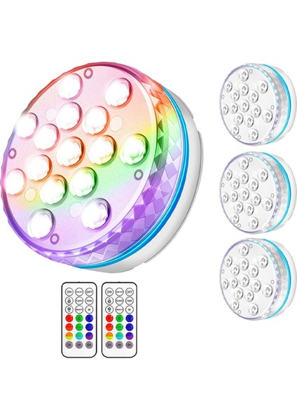 Uzaktan Kumandalı Sualtı LED Işıkları, Havuz Işıkları Su Geçirmez 15 LED Boncuk 16 Rgb Renk, Sualtı LED Işıkları-4 Paket (Yurt Dışından)