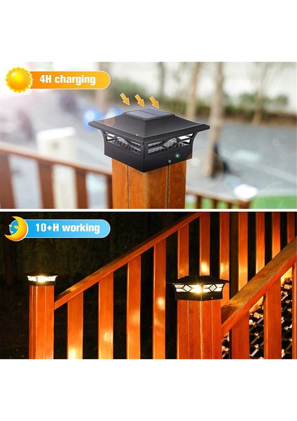 Güneş Enerjili Direk Başlığı Işıkları Açık Güverte Çit Direk Işığı 3.5x3.5 5.5x5.5 Ahşap Vinil Direkler Patio Bahçe Dekoru Siyah 2 Adet (Yurt Dışından)