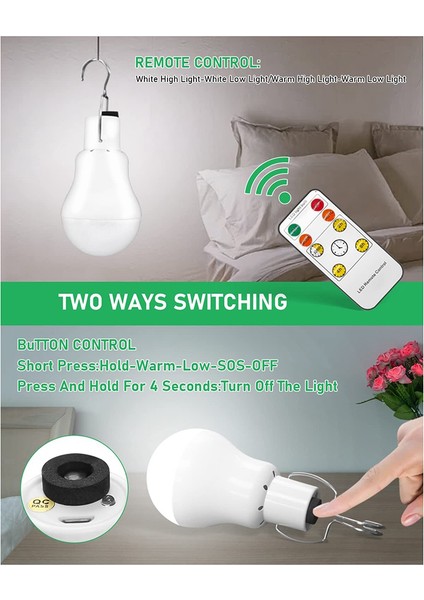 Taşınabilir Güneş Ampuller, USB Şarj Edilebilir Acil Durum LED Ampuller Uzaktan Zamanlayıcı ile Döken Yürüyüş Kamp Çadırı 2 Takım (Yurt Dışından)