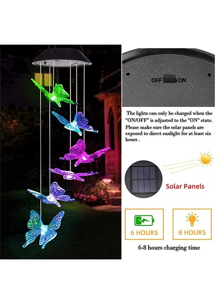 Kelebek LED Renk Değiştiren Güneş Rüzgar Çanı Işığı, Açık Hava Bahçe Ağaç Teras Asılı Bahçe Işığı Ev Dekorasyonu (Yurt Dışından) fiyatları