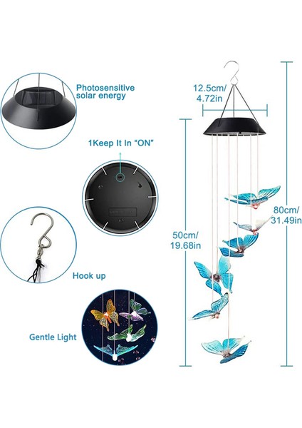 Kelebek LED Renk Değiştiren Güneş Rüzgar Çanı Işığı, Açık Hava Bahçe Ağaç Teras Asılı Bahçe Işığı Ev Dekorasyonu (Yurt Dışından) modelleri