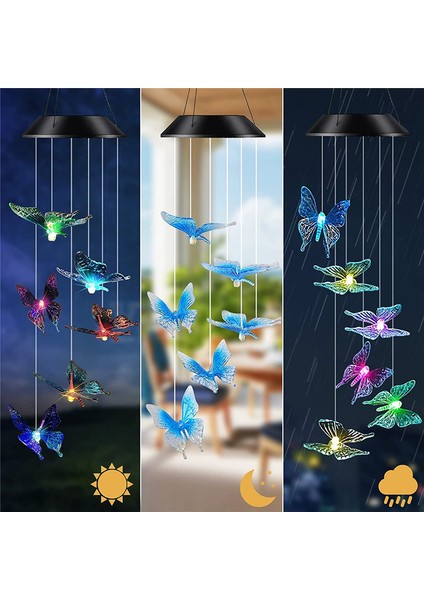 Kelebek LED Renk Değiştiren Güneş Rüzgar Çanı Işığı, Açık Hava Bahçe Ağaç Teras Asılı Bahçe Işığı Ev Dekorasyonu (Yurt Dışından) fırsatları