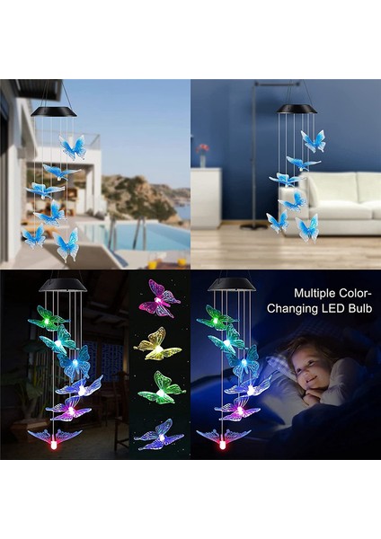 Kelebek LED Renk Değiştiren Güneş Rüzgar Çanı Işığı, Açık Hava Bahçe Ağaç Teras Asılı Bahçe Işığı Ev Dekorasyonu (Yurt Dışından) indirimleri