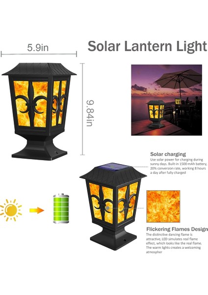 1 Paket Güneş Enerjili Direk Işığı, Titreyen Alev Direk Kapağı LED Lamba, Açık Güverte Çit 4x4 5x5 6x6 Direk Üstü Bahçe Veranda Avlu (Yurt Dışından)