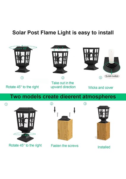 1 Paket Güneş Enerjili Direk Işığı, Titreyen Alev Direk Kapağı LED Lamba, Açık Güverte Çit 4x4 5x5 6x6 Direk Üstü Bahçe Veranda Avlu (Yurt Dışından)