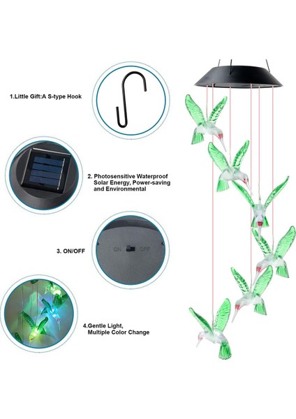 LED Güneş Rüzgar Ahenge Lambası Kuş Rüzgar Ahenge Lamba Kolye Rüzgar Ahenge Dekoratif Lamba Renk Değiştiren Lamba Güneş Lambası (Yurt Dışından) modelleri