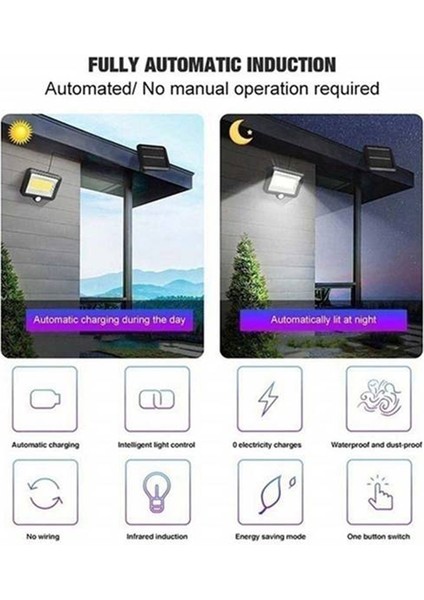 100 LED Cob Su Geçirmez IP65 Süper Parlak Güneş Enerjili Hareket Sensörü Sensörlü Işık Duvar Lambası Bahçe Açık Yüksek Parlaklık Işık (Yurt Dışından)
