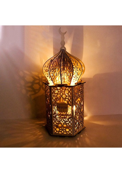 Ahşap Kendin Yap Saray LED Gece Lambası Eid Muak Dekorasyon Süsü Müslüman Ahşap Fener Ramazan Dekorasyonu 1 (Yurt Dışından)
