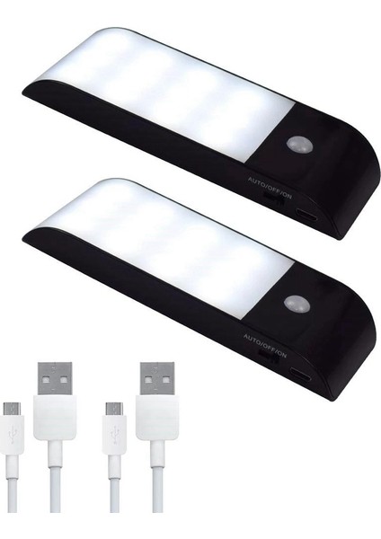 2 Adet 12 LED USB Şarj Edilebilir Pir Hareket Indüksiyon Sensörü Dolap Gece Lambası (Yurt Dışından)