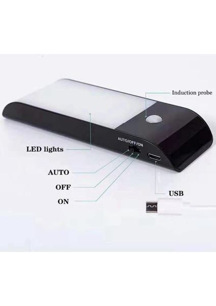 2 Adet 12 LED USB Şarj Edilebilir Pir Hareket Indüksiyon Sensörü Dolap Gece Lambası (Yurt Dışından)