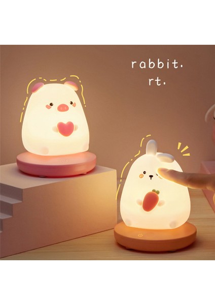 Yatak Odası Gece Lambası Çocuklar Için Sevimli Hayvan Domuz Tavşan LED Silikon Lamba Dokunmatik Sensör Kısılabilir Şarj Edilebilir, Tavşan (Yurt Dışından) fırsatları