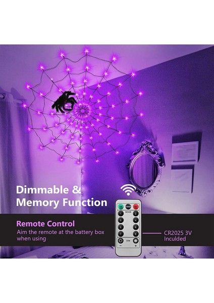 Cadılar Bayramı Süslemeleri Işık 5ft Örümcek Ağı Işıkları, 70 LED 8 Mod Su Geçirmez Mor Işık (Yurt Dışından)