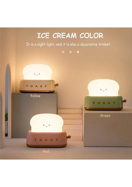 Sevimli Tost Gece Lambası, LED Gülümseme Ekmek Tost Gece Lambası, Şarj Edilebilir USB ve Zamanlayıcı, Gençler Için Doğum Günü Hediyeleri Yeşil (Yurt Dışından)