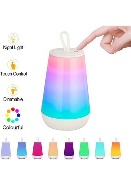 Taşınabilir Masa Lambası, Şarj Edilebilir Dokunmatik Sensör Başucu Lambası, Yatak Odası Açık Kamp Için Rgb Renk Değişen Gece Lambası (Yurt Dışından)
