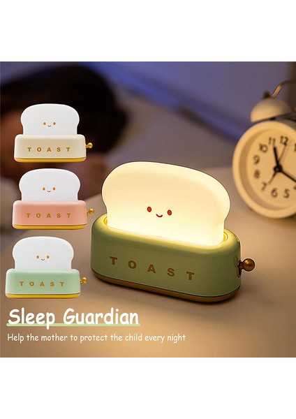 Sevimli Tost Gece Lambası, LED Gülümseme Ekmek Tost Gece Lambası, Şarj Edilebilir USB ve Zamanlayıcı, Gençler Için Doğum Günü Hediyeleri Yeşil (Yurt Dışından)