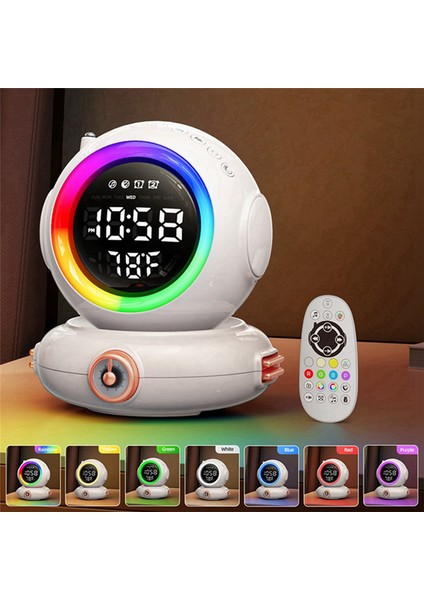 Uyanma Işığı Bluetooth Hoparlör Mini Fm Radyo Renkli Astronot Gece Lambası (Yurt Dışından)