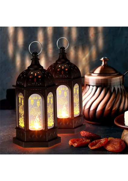 12 Adet Mini Ramazan Mum Müek Fener LED Eid Muak Fener Ay Yıldız Işıkları Fas Tarzı Asılı Fener B (Yurt Dışından)
