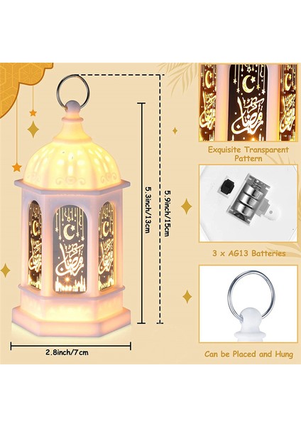 12 Adet Mini Ramazan Mum Müek Fener LED Eid Muak Fener Ay Yıldız Işıkları Fas Tarzı Asılı Fener B (Yurt Dışından)