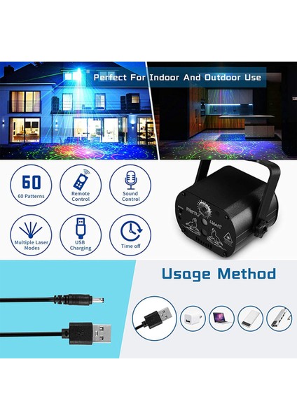 7 Renk LED Dj Disko Lazer Ses Strobe Sahne Işık Projektör Noel Cadılar Bayramı Dekorasyonları Için USB Şarj Edilebilir B (Yurt Dışından)