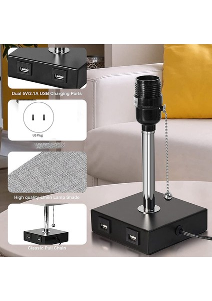 Masa Lambaları Dokunmatik Kısılabilir Başucu Lambası, USB Şarj Bağlantı Noktaları ve Ac Çıkışı ile Şarj Edilebilir Işık Masa Lambası Abd Tak (Yurt Dışından)