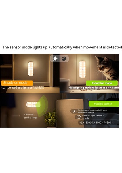 LED Hareket Sensörlü Gece Lambası, 2 Paket Yapışkanlı LED Gece Lambası, Duvar Lambaları Dolap Lambaları Merdiven Lambaları, Hareketle Etkinleştirilen (Yurt Dışından)