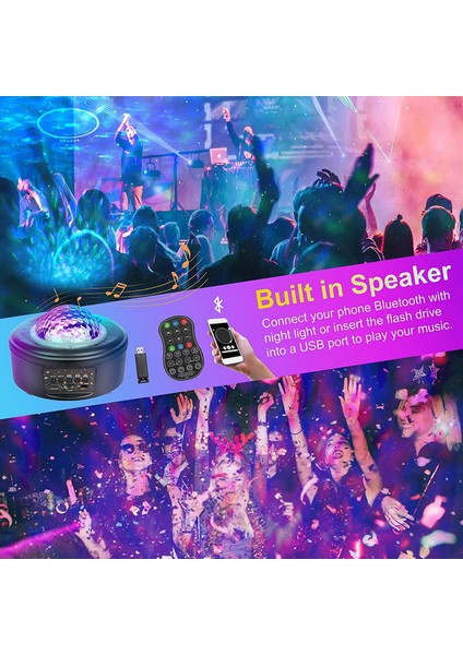 LED Gece Lambası Yıldız Projektörü, Bluetooth Hoparlör ve Uzaktan Kumanda, 10 Gezegen Projektörü ve Okyanus Dalgası Projektörü (Yurt Dışından)