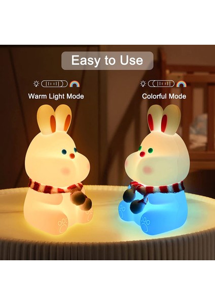 Sevimli Tavşan Çocuk Gece Lambası, Yumuşak Silikon ile 7 Renk Değiştirme Dokunun Kontrol Kawaii Lamba, Oda Dekoru, USB Şarj Edilebilir (Yurt Dışından)