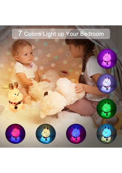 Sevimli Tavşan Çocuk Gece Lambası, Yumuşak Silikon ile 7 Renk Değiştirme Dokunun Kontrol Kawaii Lamba, Oda Dekoru, USB Şarj Edilebilir (Yurt Dışından)