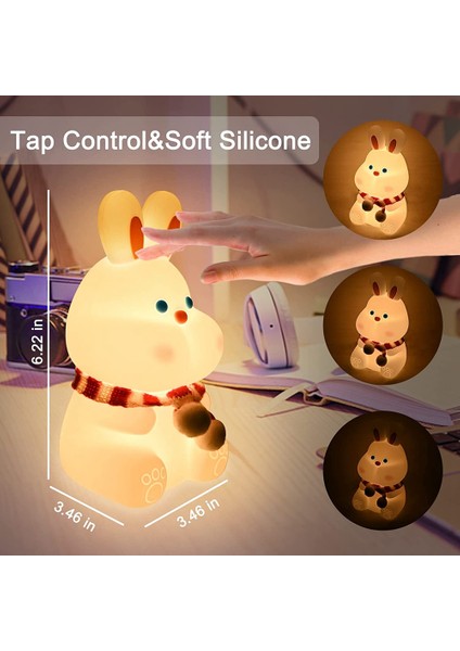 Sevimli Tavşan Çocuk Gece Lambası, Yumuşak Silikon ile 7 Renk Değiştirme Dokunun Kontrol Kawaii Lamba, Oda Dekoru, USB Şarj Edilebilir (Yurt Dışından)